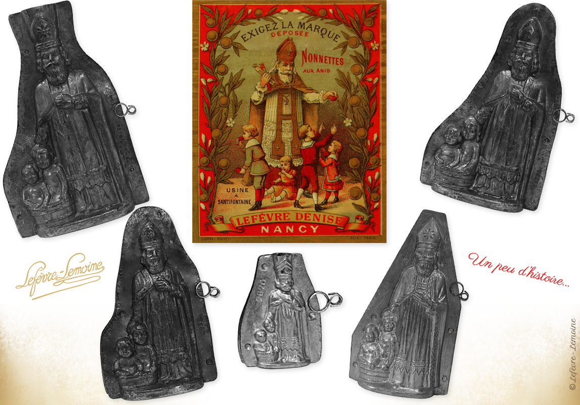 Saint Nicolas en chocolat Lefèvre-Lemoine, Maison fondée en 1840.